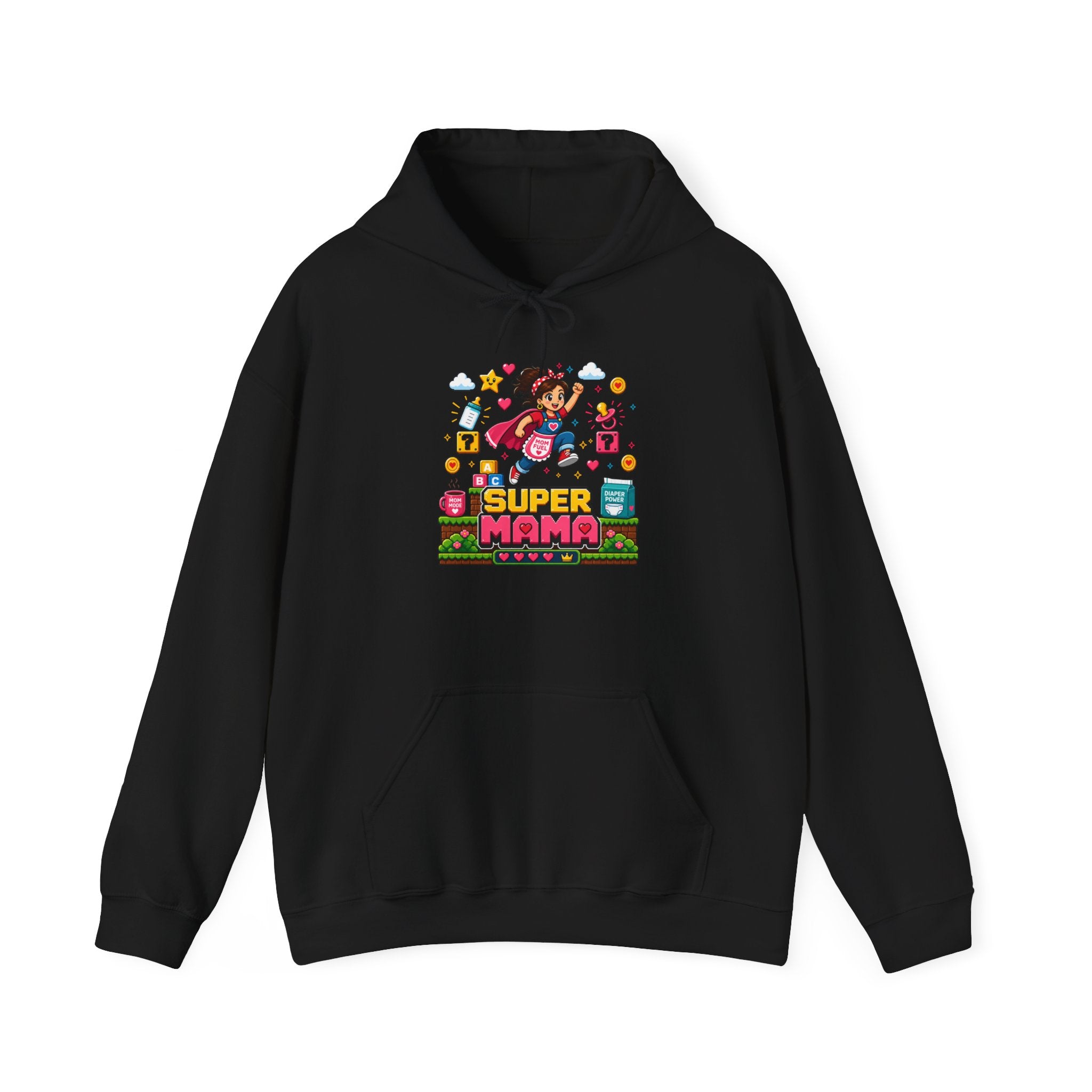 Super Mama Retro Gamer Hoodie — Cute Pixel Art Mom Gift for Mother's Day