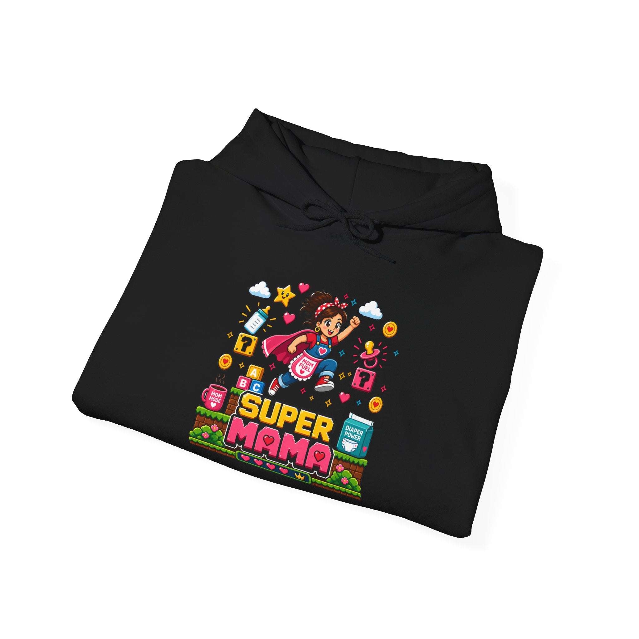 Super Mama Retro Gamer Hoodie — Cute Pixel Art Mom Gift for Mother's Day
